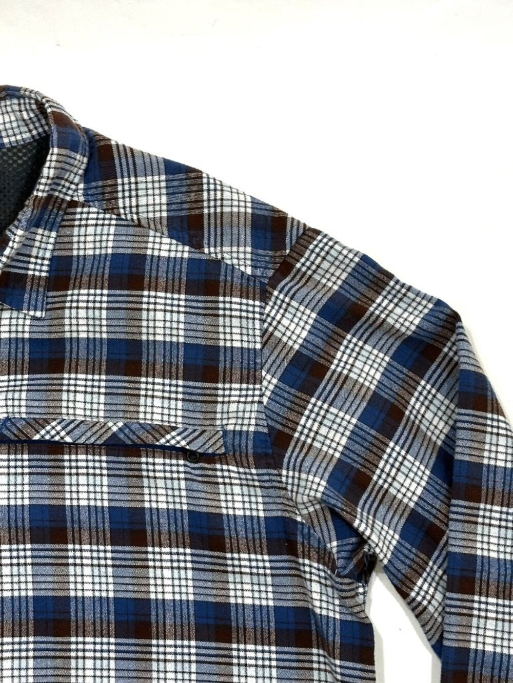 ExOfficio Men's XL Plaid Button Up Shirt Blue Brown White Long Sleeve Outdoor - Picture 6 of 16